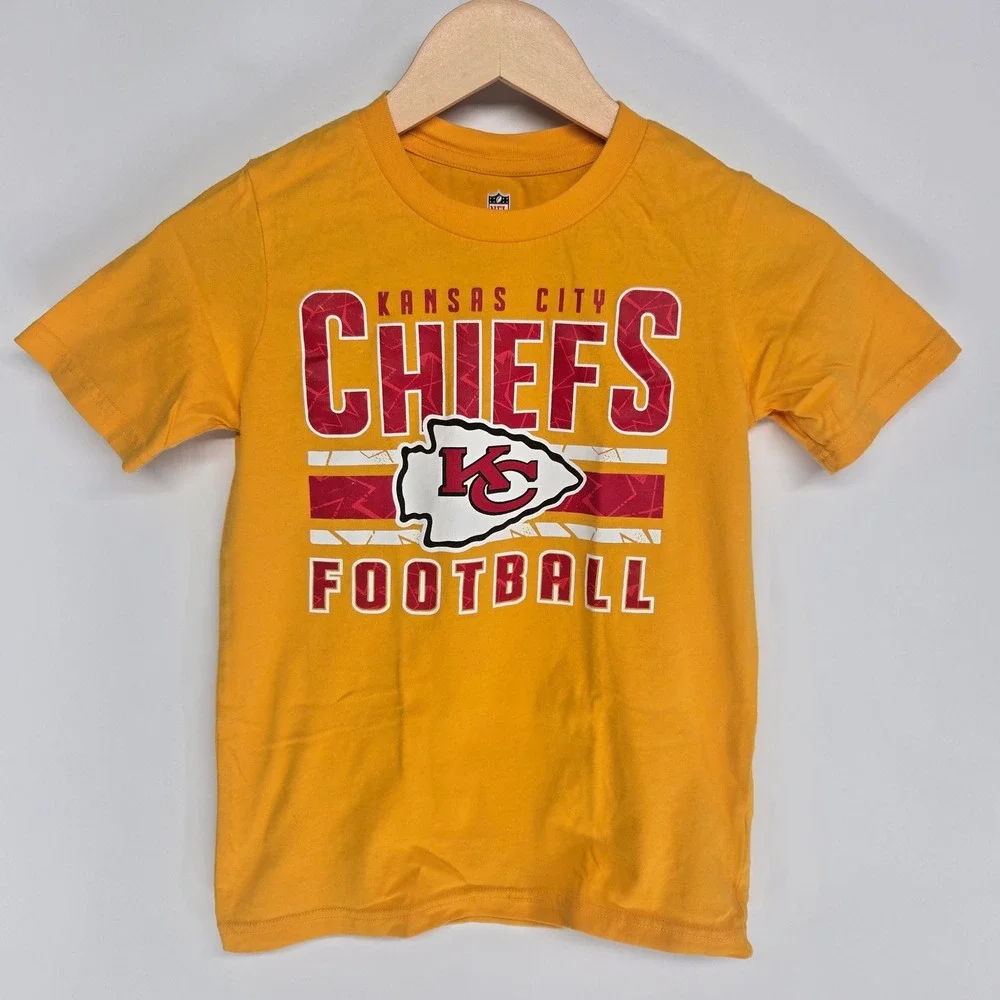NFL Kansas City‎ Chiefs T-Shirt Kids Small 8 Gold Football Graphic Tee KC Logo